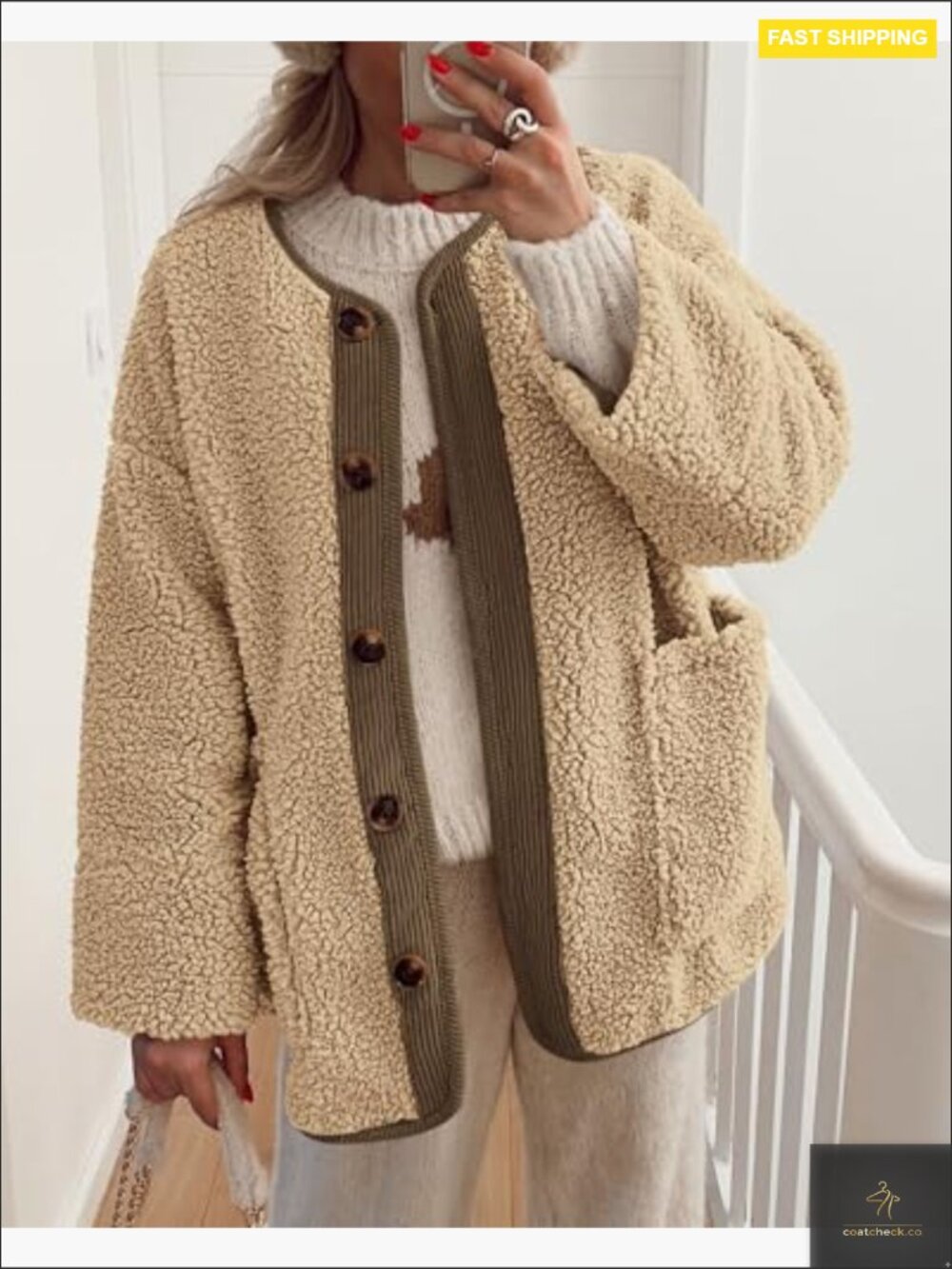 Elegant Long Sleeve Fuzzy Sherpa Button Up Coat Winter Women Outerwear Jacket - Picture 3 of 7
